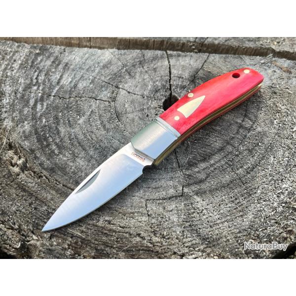 Couteau pliant traditionnel 14C28N Sandvik manche os rouge