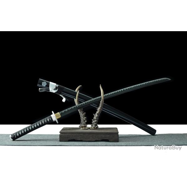 Katana White Shadow - Lame 72 cm - Acier 1045 - Full Tang - Finition Noir & Blanc