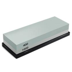 Pierre &agrave; aiguiser professionnelle 400/1000 - Whetstone double face - Base antid&eacute;rapante - 18x6x3 cm