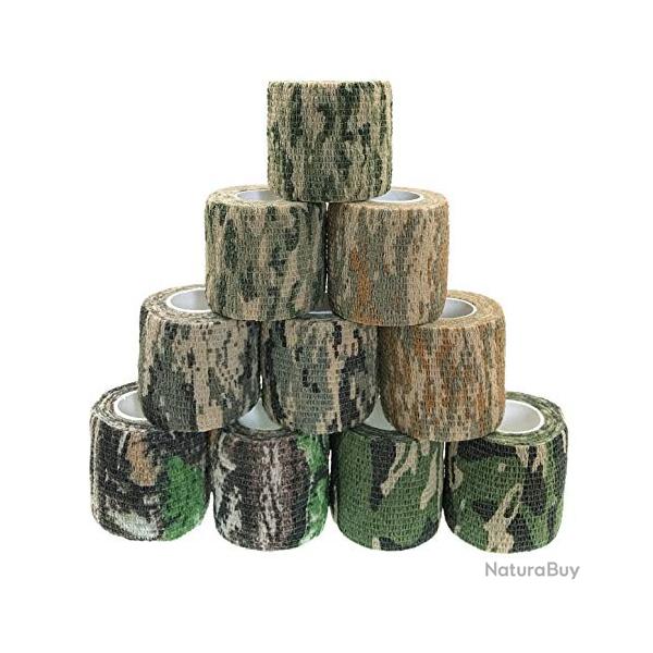 LOT DE 10 RUBANS CAMOUFLAGE AUTO-ADH�SIFS - CHASSE, OUTDOOR, AIRSOFT