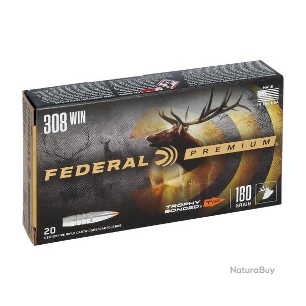 Cartouches FEDERAL calibre 308win 180gr TROPHY BONDED TIP X20