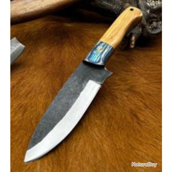 Couteau acier brute de forge - bois d'olivier
