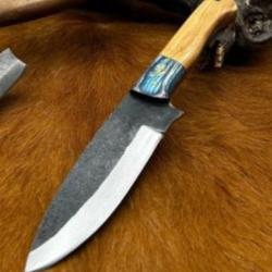 Couteau acier brute de forge - bois d'olivier (3)