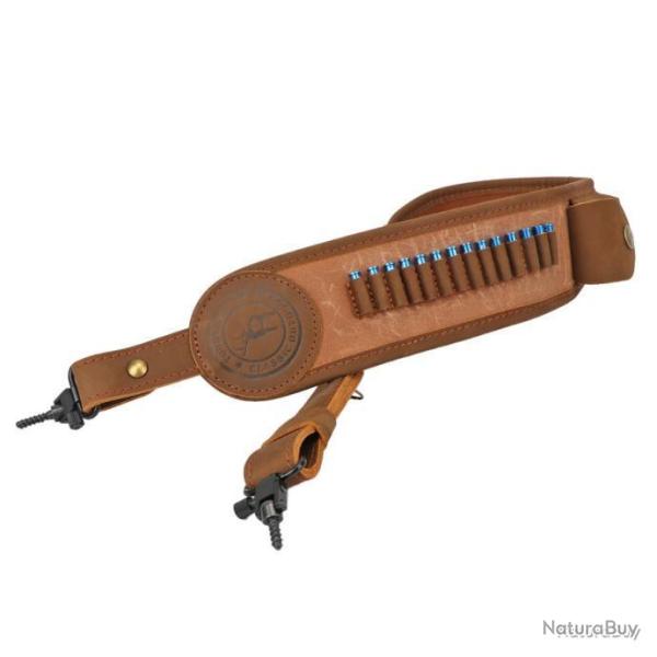 SANGLE POUR CARABINE AVEC CARTOUCHI�RE 22LR, 22 MAG, etc. + GRENADI�RES - MARRON - LIVRAISON GRATUIT