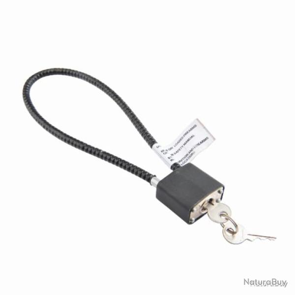 C�BLE DE S�CURIT� AVEC CADENAS POUR FUSIL ET ARME DE POING - NOIR - 38cm