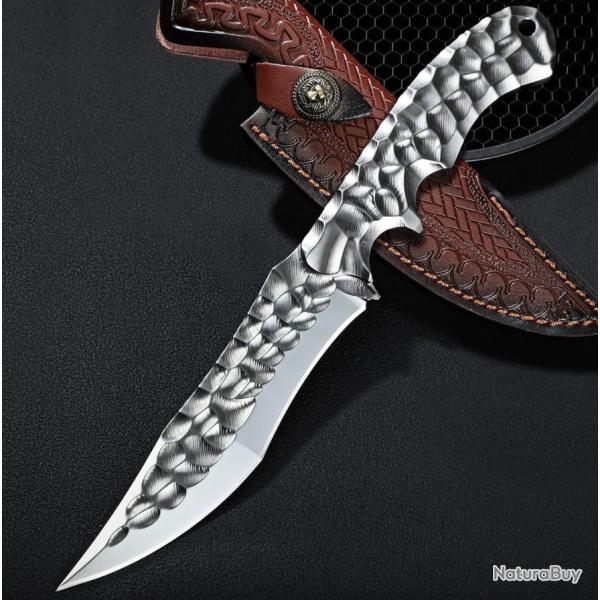 Couteau martel� VG10 Dragonspire Edge - lame 13,5 cm - �tui cuir premium