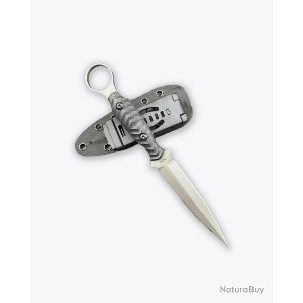 Couteau fixe M390 22 cm - lame spear patin�e - manche G10 anneau - �tui kydex