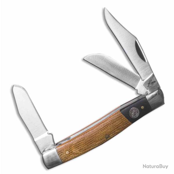 Couteau Roper Knives Rattler Stockman 3 Lame Acier Carbone 1065 Manche Micarta RP0001CMT