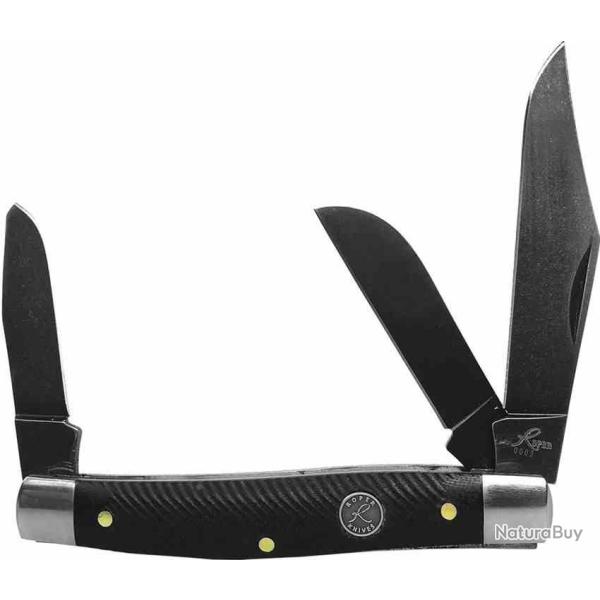 RP0001XGB Roper Knives Stockman Couteau pliant traditionnel Triple lame D2 stonewash Manche G10
