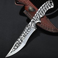 Couteau martel&eacute; VG10 Dragonspire Edge - lame 13,5 cm - &eacute;tui cuir premium ench&egrave;re