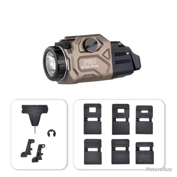Lampe Arme Poing PX1 800 Lumens Stroboscope Rail Picatinny 20 mm *Ench�re* Tactique D�sert