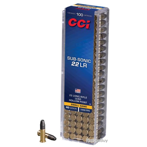 100 balles SUBSONIC HP Cal. 22LR 40 Grs Cci