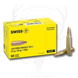 50 balles FMJ Cal.223Rem 55grs SWISS-P