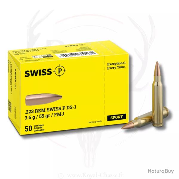 50 balles FMJ Cal.223Rem 55grs SWISS-P