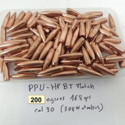 LOT DE 200 OGIVES PPU HP BT MATCH CAL 30 TYPE 308