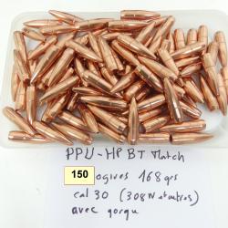 LOT DE 150 OGIVES GORGE PPU HP BT MATCH CAL 30 TYPE 308