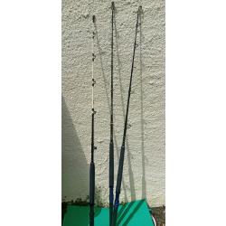 LOT CANNES  PECHE  A  LA  TRAINE  .  TROIS CANNES  1M70  30 - 50LBS  . MITCHELL  &  DAIWA  .