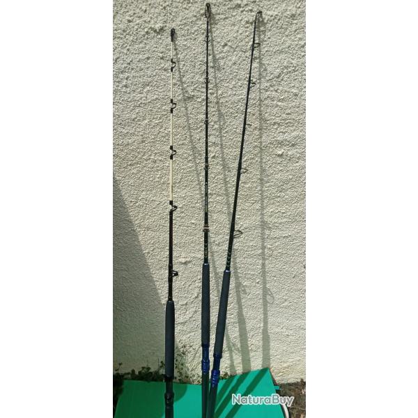 LOT CANNES  PECHE  A  LA  TRAINE  .  TROIS CANNES  1M70  30 - 50LBS  . MITCHELL  &  DAIWA  .