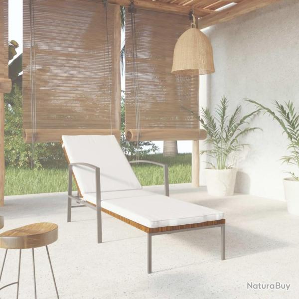 Chaise longue de jardin avec coussin r�sine tress�e marron