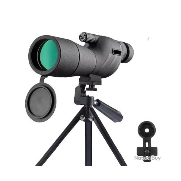 Longue Vue 25-75x60 ED HD BAK4 FMC Tr�pied et Adaptateur Smartphone Observation Oiseaux Chasse Noir