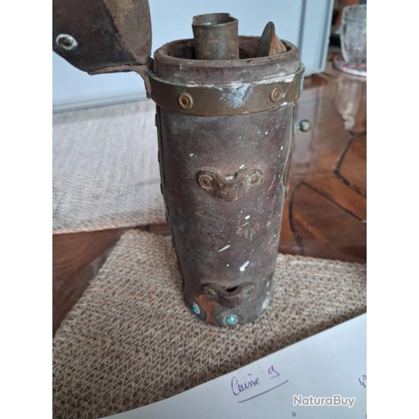 Ancien Carquois / �tui Porte-P�tards de Voie SNCF - Cuir et Laiton - Collection Cheminot