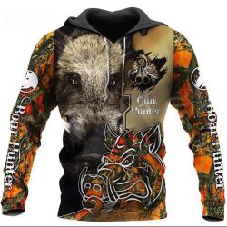 Sweat &agrave; capuche unisexe imprim&eacute; 3D camouflage orange pour hommes, sweat-shirt de chasse au sanglier,