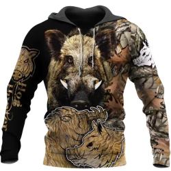 Sweat-shirt &agrave; capuche surdimensionn&eacute; pour hommes, imprim&eacute; d'animaux en 3D, chasse au sanglier, unise