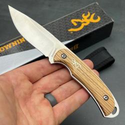 Couteau De Chasse Skinner Browning Zebra Wood Lame Acier 7Cr17MoV Manche Zebra Wood Etui Nylon