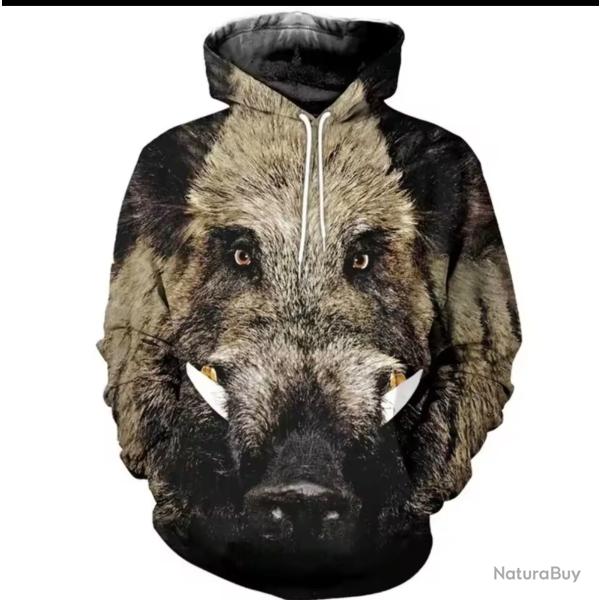 Sweat � capuche en forme de sanglier pour hommes, v�tements de chasse, automne-hiver, sweat-shirt ca