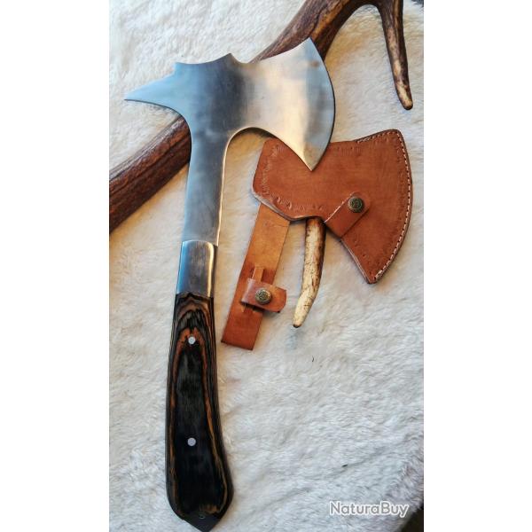 HA16 - Petite hache bushcraft compacte - manche bois - �tui cuir inclus