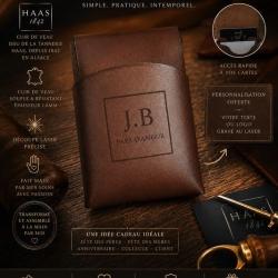 Porte-cartes / portefeuille minimaliste en cuir v&eacute;ritable - Personnalisation offerte - Fait main