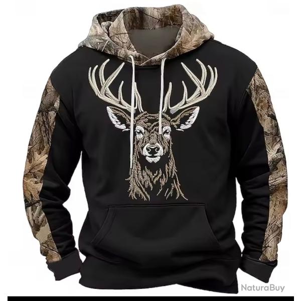 Sweat � capuche graphique Vintage pour amoureux de la chasse, cerf de for�t imprim� en 3D, surv�teme