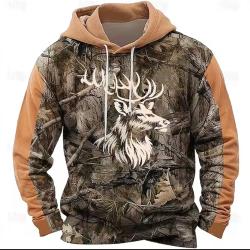 Sweat &agrave; capuche graphique  pour amoureux de la chasse, cerf de for&ecirc;t imprim&eacute; en 3D