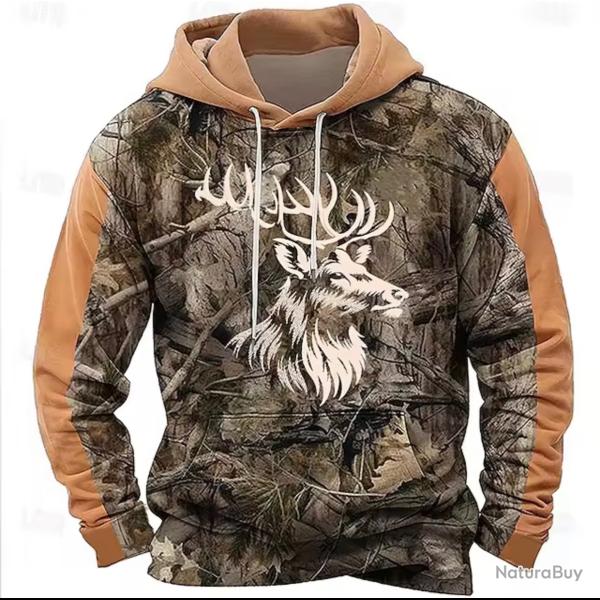 Sweat � capuche graphique  pour amoureux de la chasse, cerf de for�t imprim� en 3D