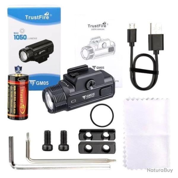 Lampe LED tactique Trustfire GM05 1050 lumens *Ench�re* rail Glock Picatinny rechargeable compacte