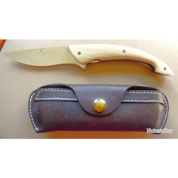 COUTEAU CHASSE " MONNERIE  TEYMEN " LINER LOCK  NEUF ETAT VITRINE THIERS + ETUI CUIR OFFERT