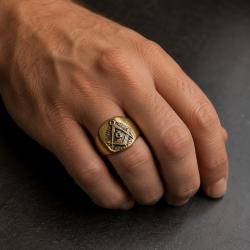 Bague chevali&egrave;re en laiton sceau ma&ccedil;onnique T64 - franc-ma&ccedil;onnerie masonic ring