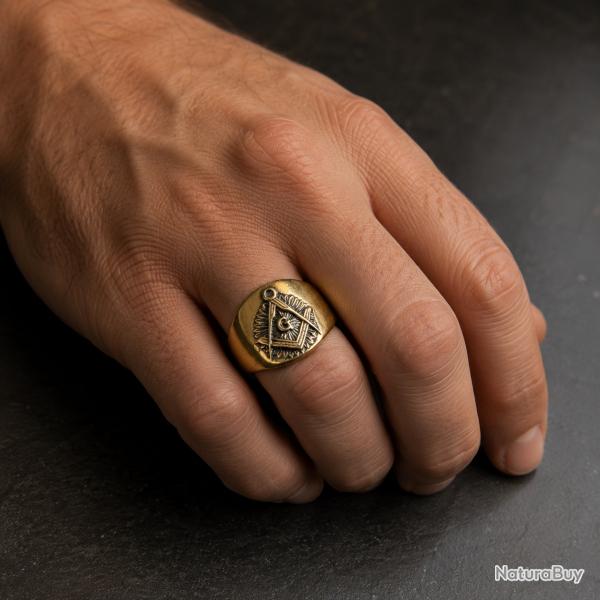 Bague chevali�re en laiton sceau ma�onnique T64 - franc-ma�onnerie masonic ring