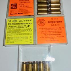 Lot de 40 cartouches &agrave; gaz anciennes pour anciens pistolet d'alarme cal 8mmK