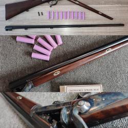 Unique exemplaire fusil monocoup 20 &agrave; broche monomatricule devant bois extra long + 10 cartouches