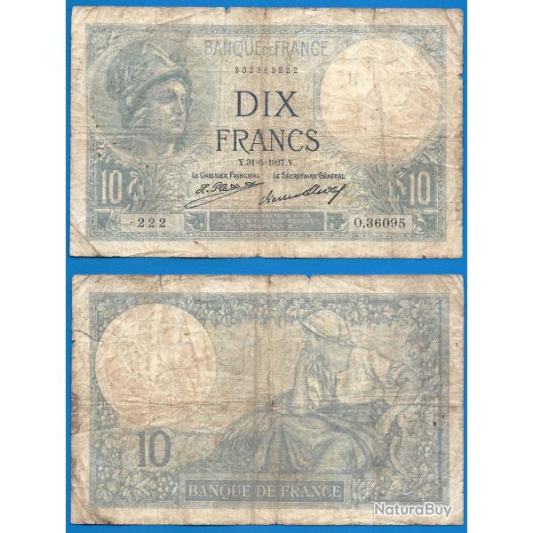France 10 Francs 1927 Minerve Billet Franc Frcs Frs Frs
