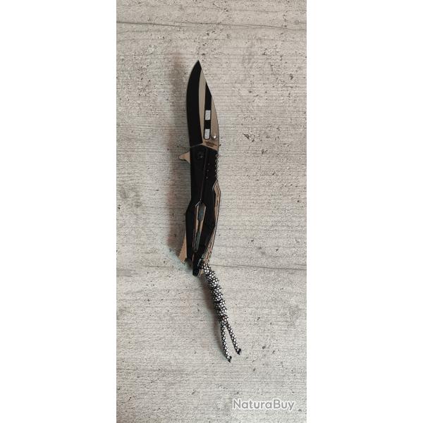Couteau Pliant JKR 0734  Black Design  Lame Drop Point 8.2cm Manche Aluminium