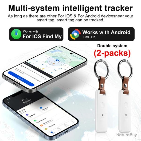 Porte clef AirTag Traceur GPS Apple + Android-2pcs