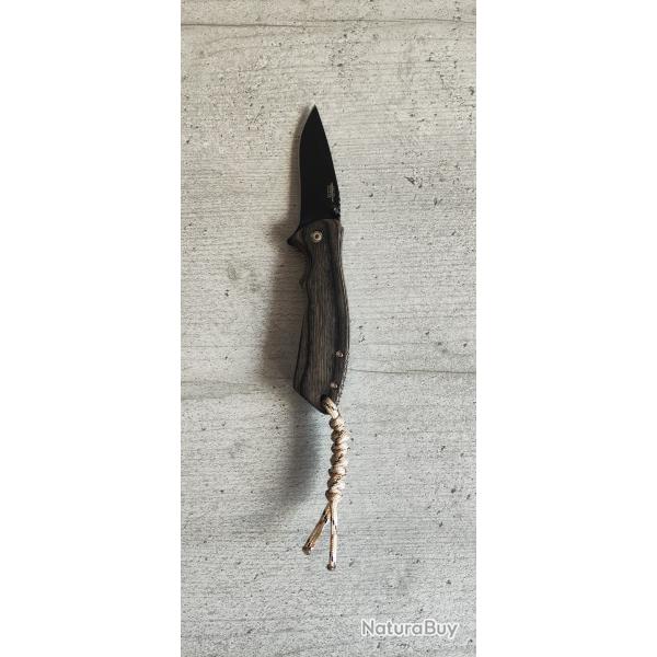 Couteau Pliant JKR 0899 Full Black Manche Bois Noir  Id�al Chasse P�che EDC Cadeau