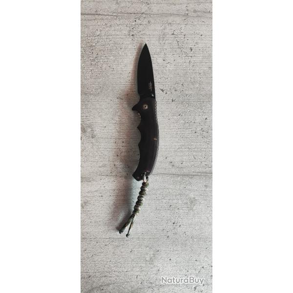 Couteau Pliant JKR 0901 Full Black  Manche Bois Noir Id�al Chasse P�che EDC