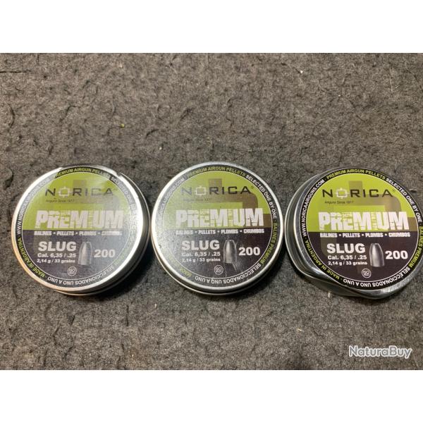 Lot de 3 boites soit 600 plombs Norica cal 6.35mm poids 2.14g / 33 grains