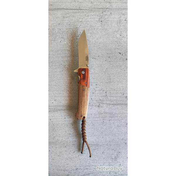 Couteau de Poche JKR 0795 Bois de Z�bre Bicolore Tressage Paracorde Main  Unique