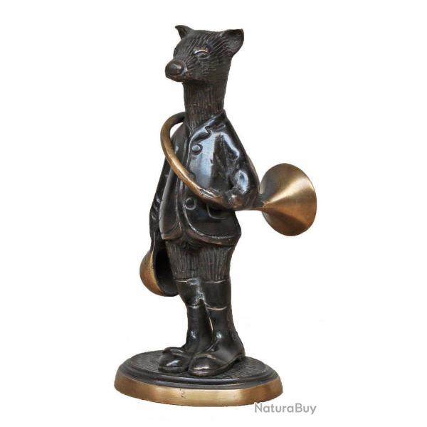 Statuette blaireau avec trompe de chasse en bronze
