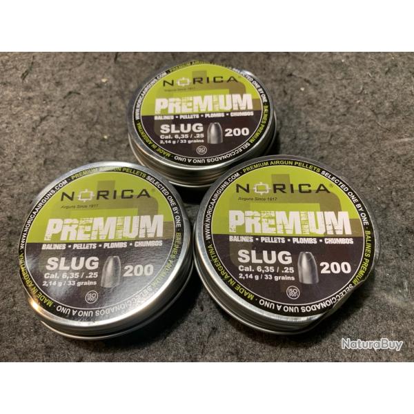 Lot n�3 de 3 boites soit 600 plombs Norica cal 6.35mm poids 2.14g / 33 grains