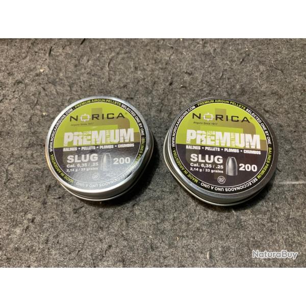 Lot  de 2 boites soit 400 plombs Norica cal 6.35mm poids 2.14g / 33 grains